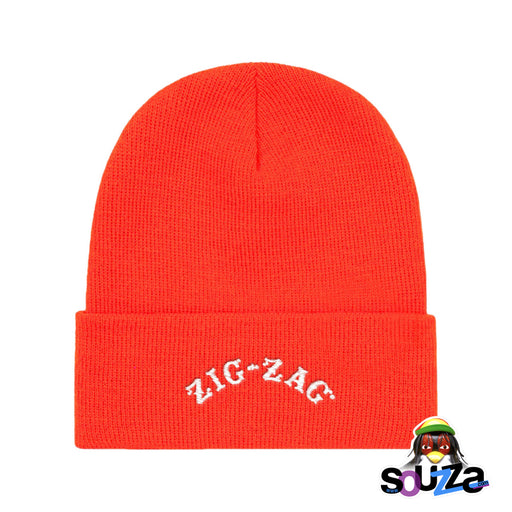 Orange Zig Zag Embroidered Logo Beanie Cap