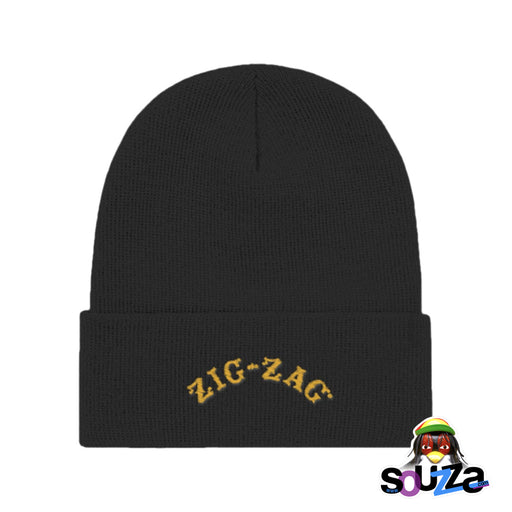 Black Zig Zag Embroidered Logo Beanie Cap
