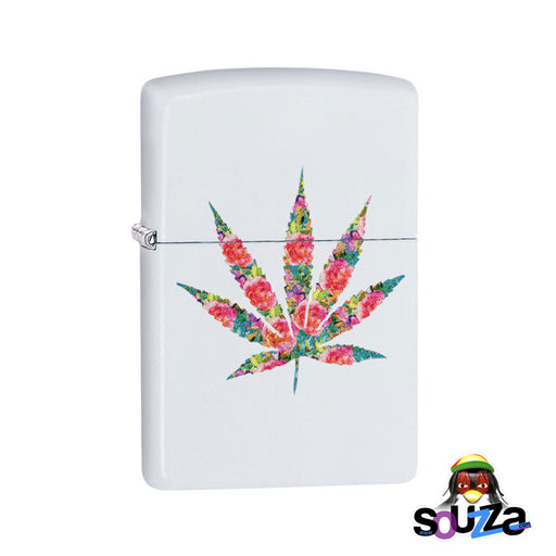 Zippo Lighter - Floral Weed - White Matte